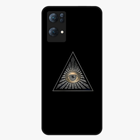 Illuminati Evil Glass Case showing flat back view with mysterious illuminati symbol artwork and glossy glass finish.
