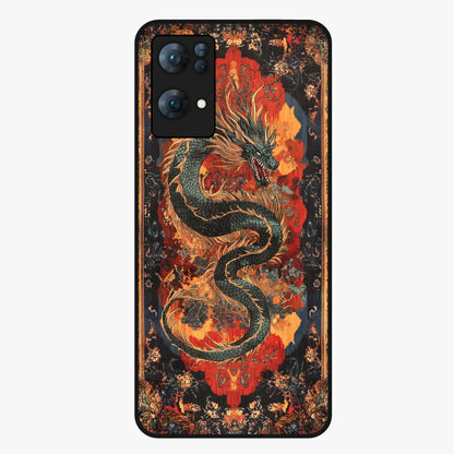 Inferno Dragon Soul Glass Case showing flat back view with fiery dragon artwork and glossy glass finish.