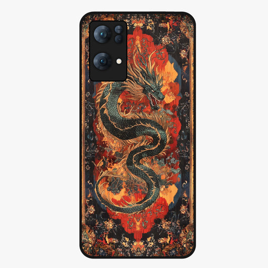 Inferno Dragon Soul Glass Case showing flat back view with fiery dragon artwork and glossy glass finish.