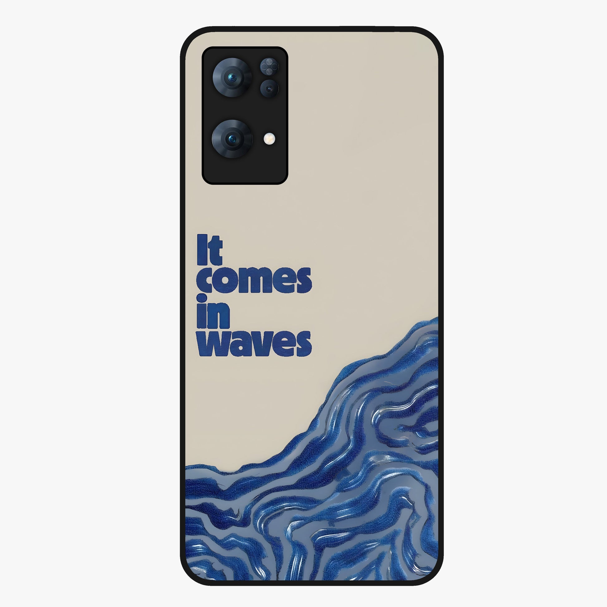 It Comes In Waves Quote Glass Case showing flat back view with inspirational wave themed quote artwork and glossy glass finish.