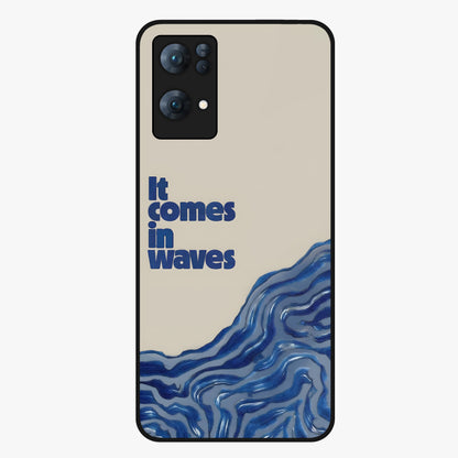 It Comes In Waves Quote Glass Case showing flat back view with inspirational wave themed quote artwork and glossy glass finish.