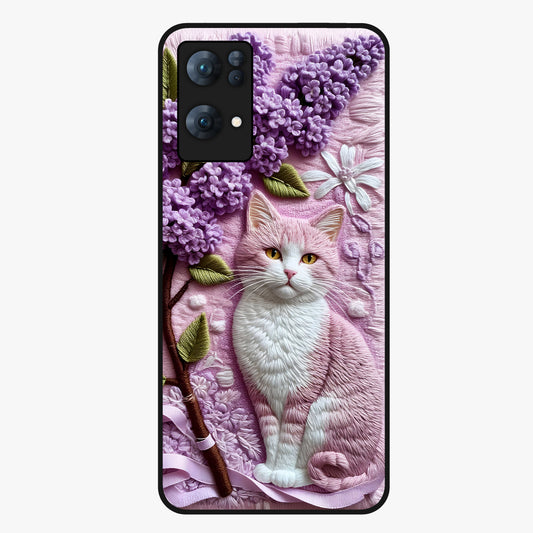 Lavender Cat Whimsy Glass Case showing flat back view with cute lavender cat artwork and glossy glass finish.