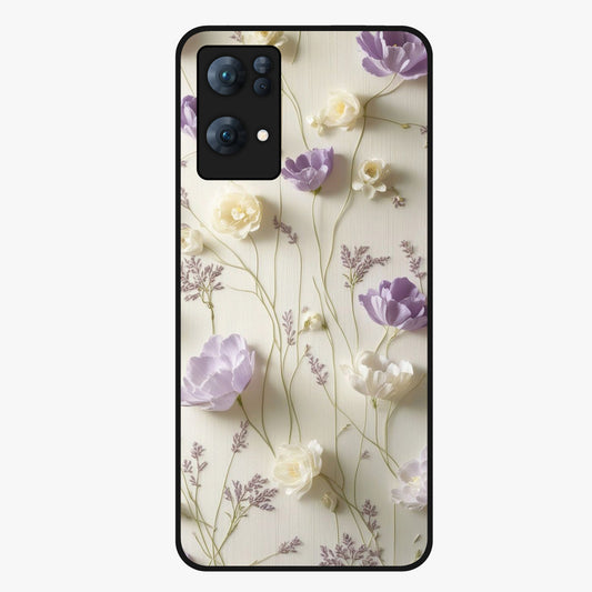 Lilac Breeze Harmony Glass Case showing flat back view with soft lilac themed artwork and glossy glass finish.