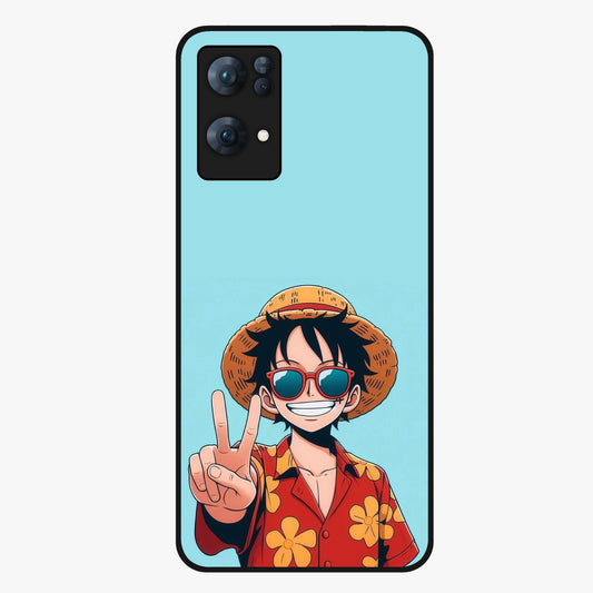 Luffy Summer Anime Vibe Glass Case showing flat back view with vibrant anime character artwork and glossy glass finish.