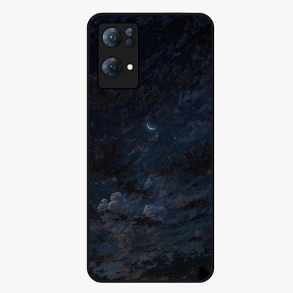 Lunar Veil Silence Glass Case showing flat back view with mystical moon veil artwork and glossy glass finish.