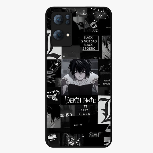 Midnight Chaos Mind Glass Case showing flat back view with abstract dark themed artwork and glossy glass finish.