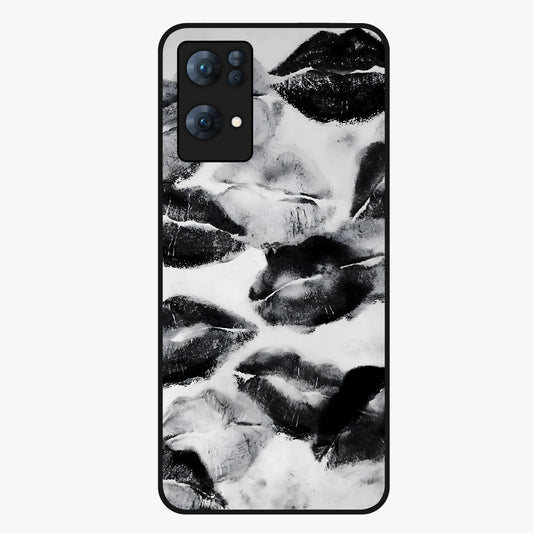 Midnight Kiss Marks Glass Case showing flat back view with lipstick kiss mark artwork and glossy glass finish.
