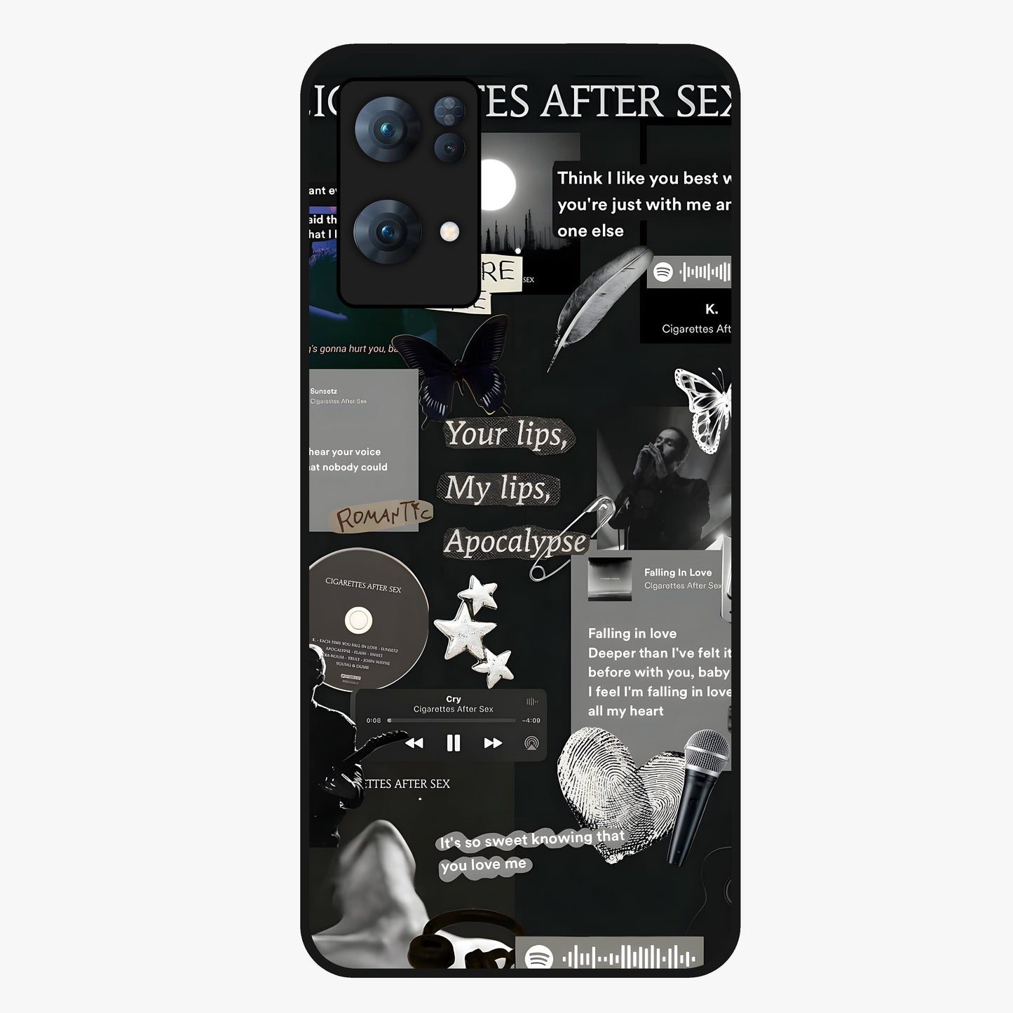Midnight Love Echo Glass Case showing flat back view with romantic midnight themed artwork and glossy glass finish.