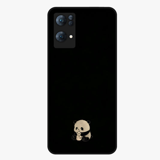Midnight Panda Love Glass Case showing flat back view with cute panda themed artwork and glossy glass finish.