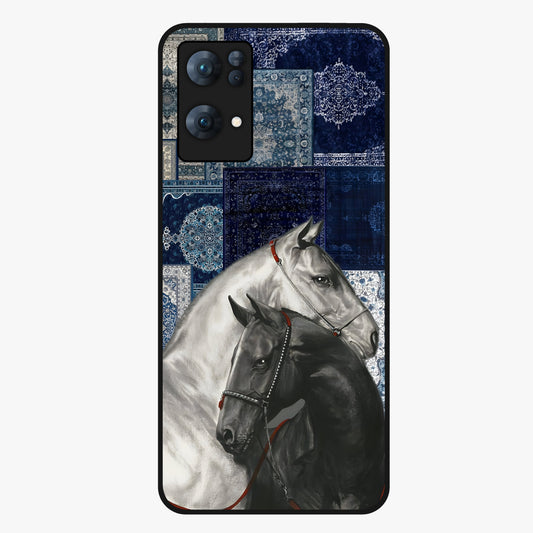 Midnight Stallion Blues Glass Case showing flat back view with majestic horse artwork and glossy glass finish.