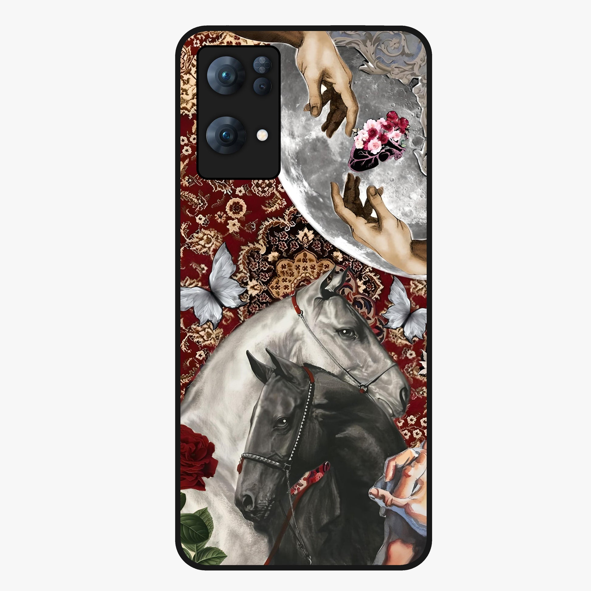 Moonlit Royal Stallion Glass Case showing flat back view with majestic horse under moonlight artwork and glossy glass finish.