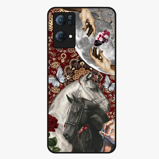 Moonlit Royal Stallion Glass Case showing flat back view with majestic horse under moonlight artwork and glossy glass finish.