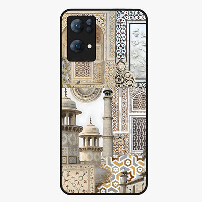 Mughal Marble Legacy Glass Case showing flat back view with intricate Mughal inspired marble pattern and glossy glass finish.