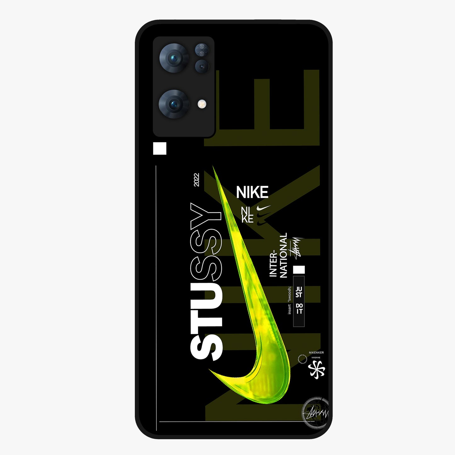 Neon Street Edition Glass Case showing flat back view with neon street style artwork and glossy glass finish.