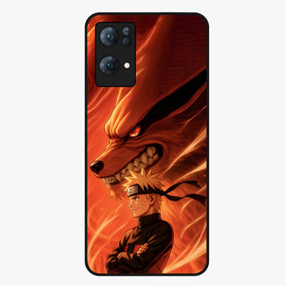 Nine Tails Legacy Glass Case showing flat back view with powerful nine-tailed fox inspired artwork and glossy glass finish.