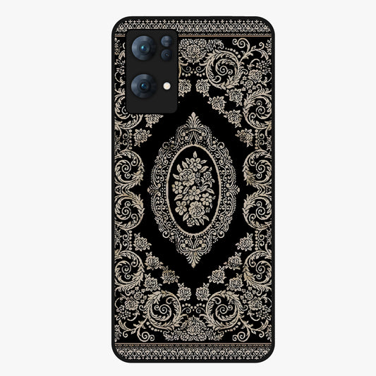Noir Bloom Elegance Glass Case showing flat back view with elegant dark floral artwork and glossy glass finish.