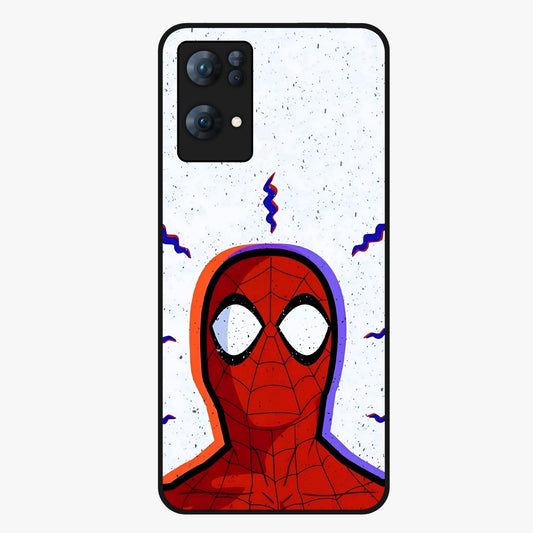 Omg Spiderman Glass Case showing flat back view with bold superhero inspired artwork and glossy glass finish.