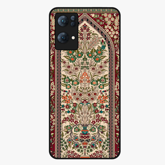 Persian Inspired Glass Case showing flat back view with ornate Persian style pattern artwork and glossy glass finish.