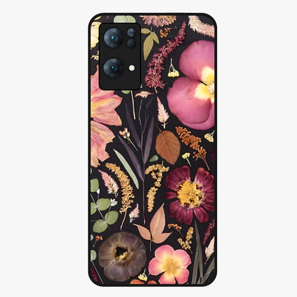Petal Dream Tapestry Glass Case showing flat back view with intricate floral tapestry artwork and glossy glass finish.