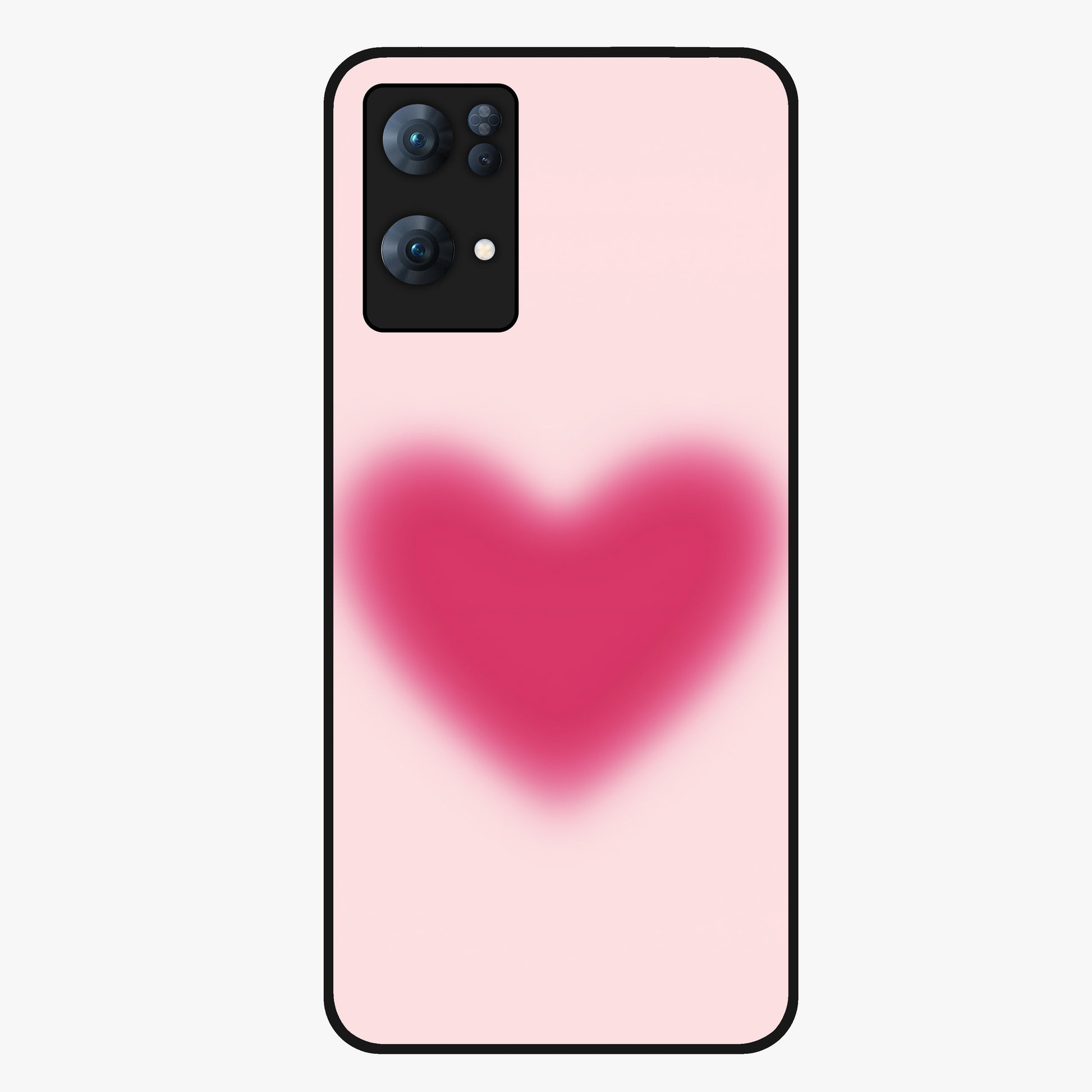 Pink Aura Heart Glass Case showing flat back view with glowing heart artwork and glossy glass finish.