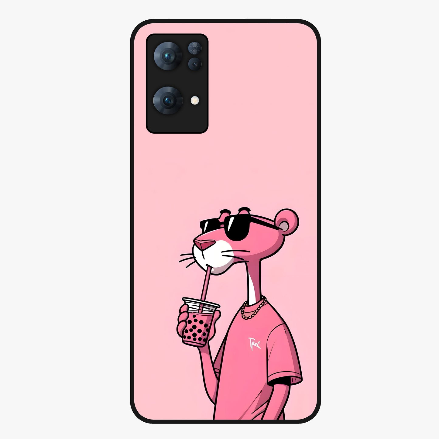 Pink Panther Glass Case showing flat back view with iconic pink panther artwork and glossy glass finish.