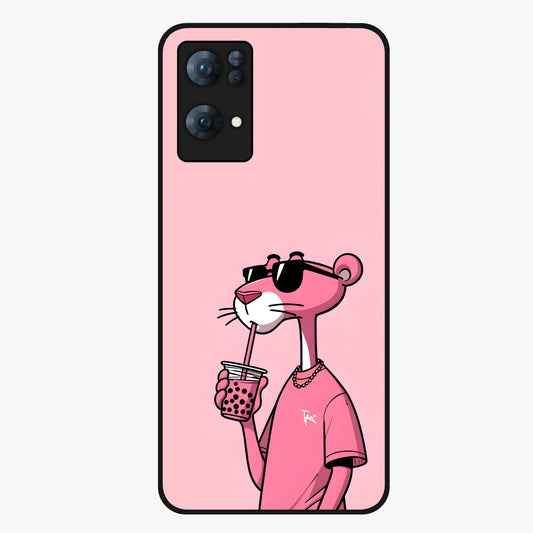 Pink Panther Glass Case showing flat back view with iconic pink panther artwork and glossy glass finish.