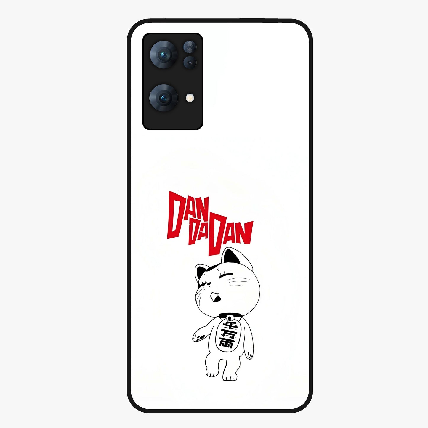 Playful Spirit Charm Glass Case showing flat back view with cheerful charm themed artwork and glossy glass finish.