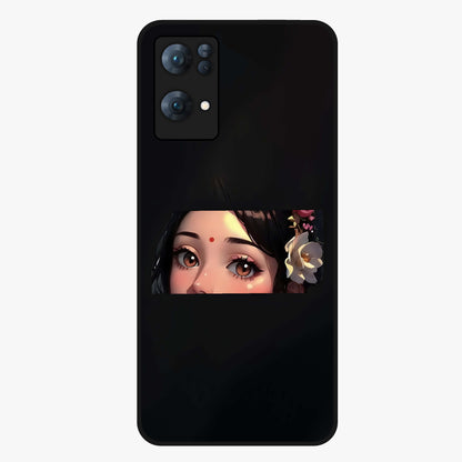 Radha Divine Embrace Glass Case showing flat back view with devotional Radha artwork and glossy glass finish.