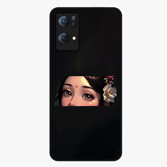 Radha Divine Embrace Glass Case showing flat back view with devotional Radha artwork and glossy glass finish.