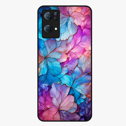 Radiant Floral Whirl Glass Case showing flat back view with swirling floral artwork and glossy glass finish.