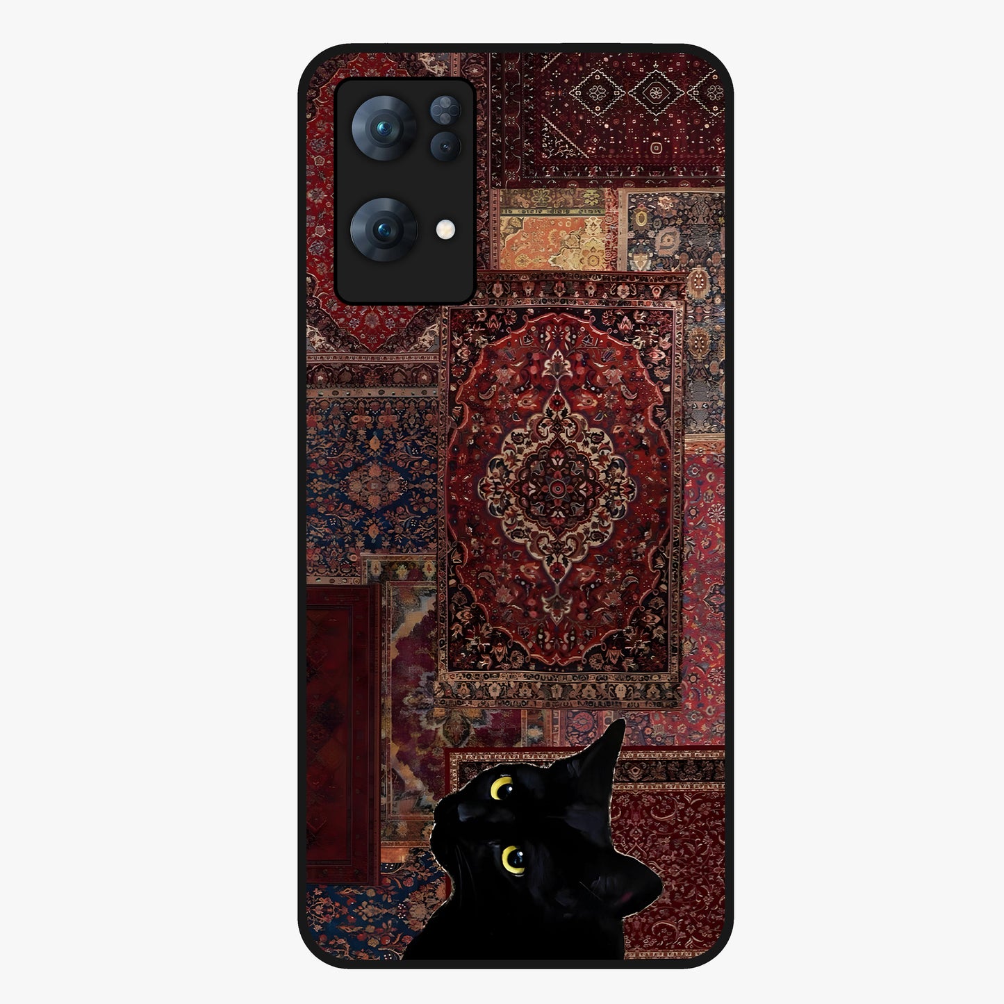 Regal Magic Cat Apple Glass Case showing flat back view with magical cat artwork holding apple and glossy glass finish.