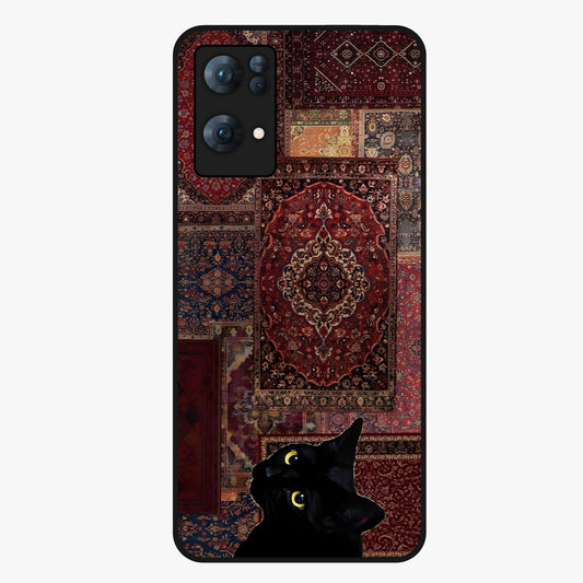 Regal Magic Cat Apple Glass Case showing flat back view with magical cat artwork holding apple and glossy glass finish.