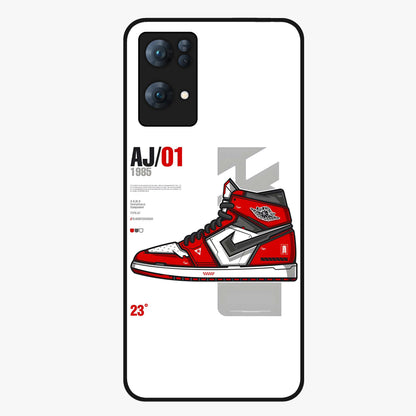 Retro Sneaker Blueprint Glass Case showing flat back view with sneaker blueprint style artwork and glossy glass finish.