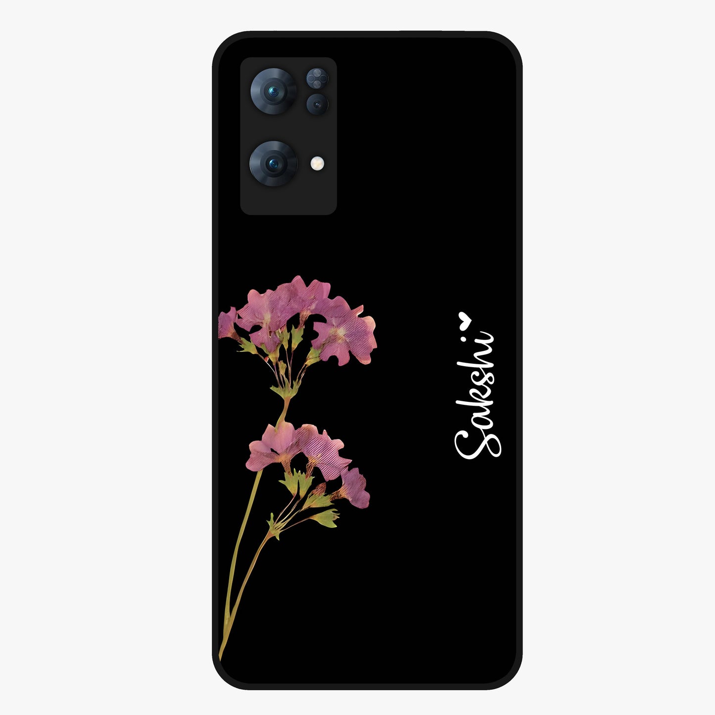 Riching Lavender Flower Custom Name Glass Case showing flat back view with lavender floral artwork and personalized name design.
