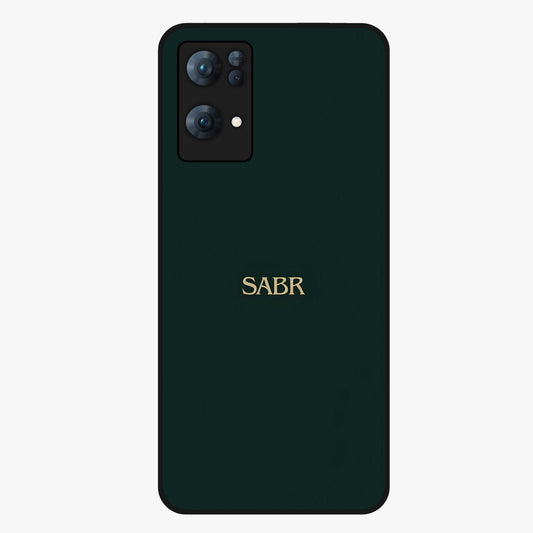 Sabr Minimal Patience Glass Case showing flat back view with minimalist typography artwork and glossy glass finish.