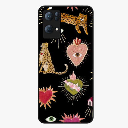 Sacred Jungle Heart Glass Case showing flat back view with jungle inspired heart artwork and glossy glass finish.