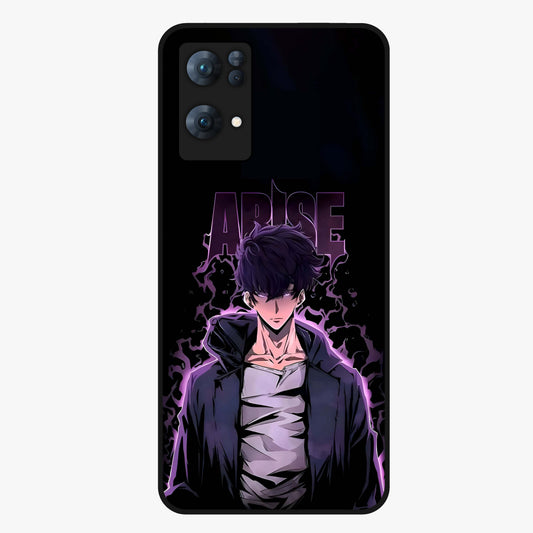 Shadow Monarch Awakening Glass Case showing flat back view with powerful dark monarch themed artwork and glossy glass finish.