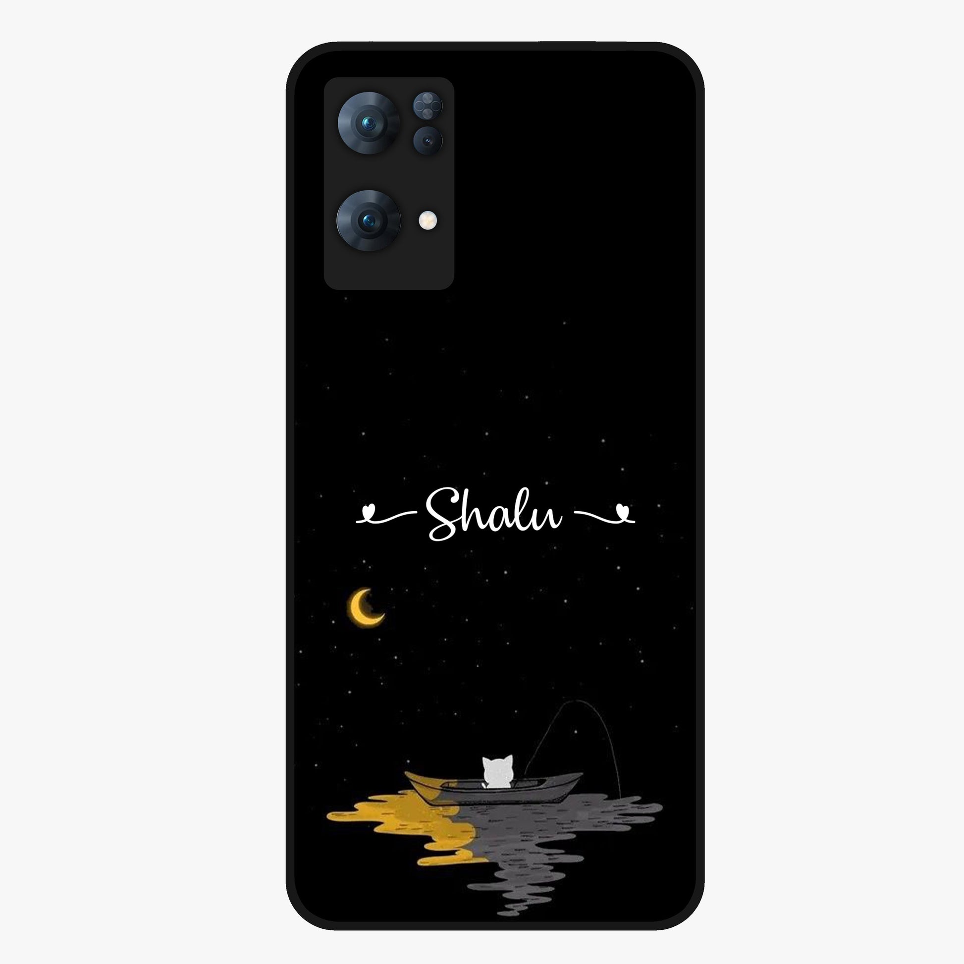 Silent Night Row Glass Case showing flat back view with calm night themed artwork and glossy glass finish.