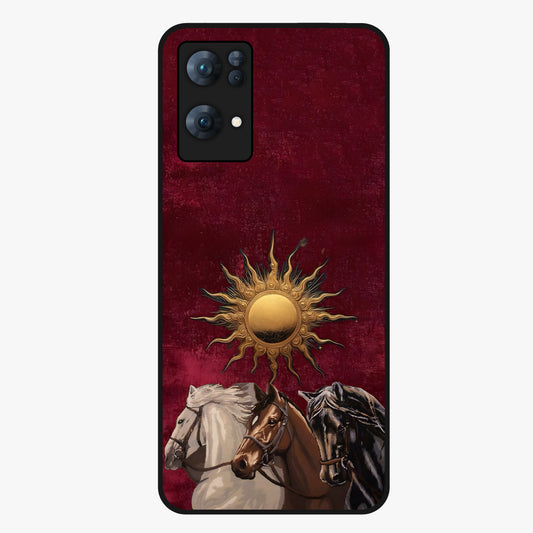 Solar Riders Glass Case showing flat back view with dynamic rider themed artwork and glossy glass finish.