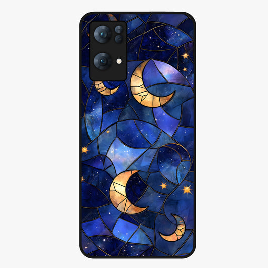 Starlit Sky Tapestry Glass Case showing flat back view with decorative starry sky tapestry artwork and glossy glass finish.