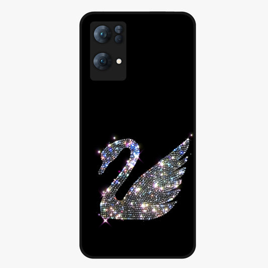Starlit Swan Grace Glass Case showing flat back view with graceful swan artwork under starry sky and glossy glass finish.