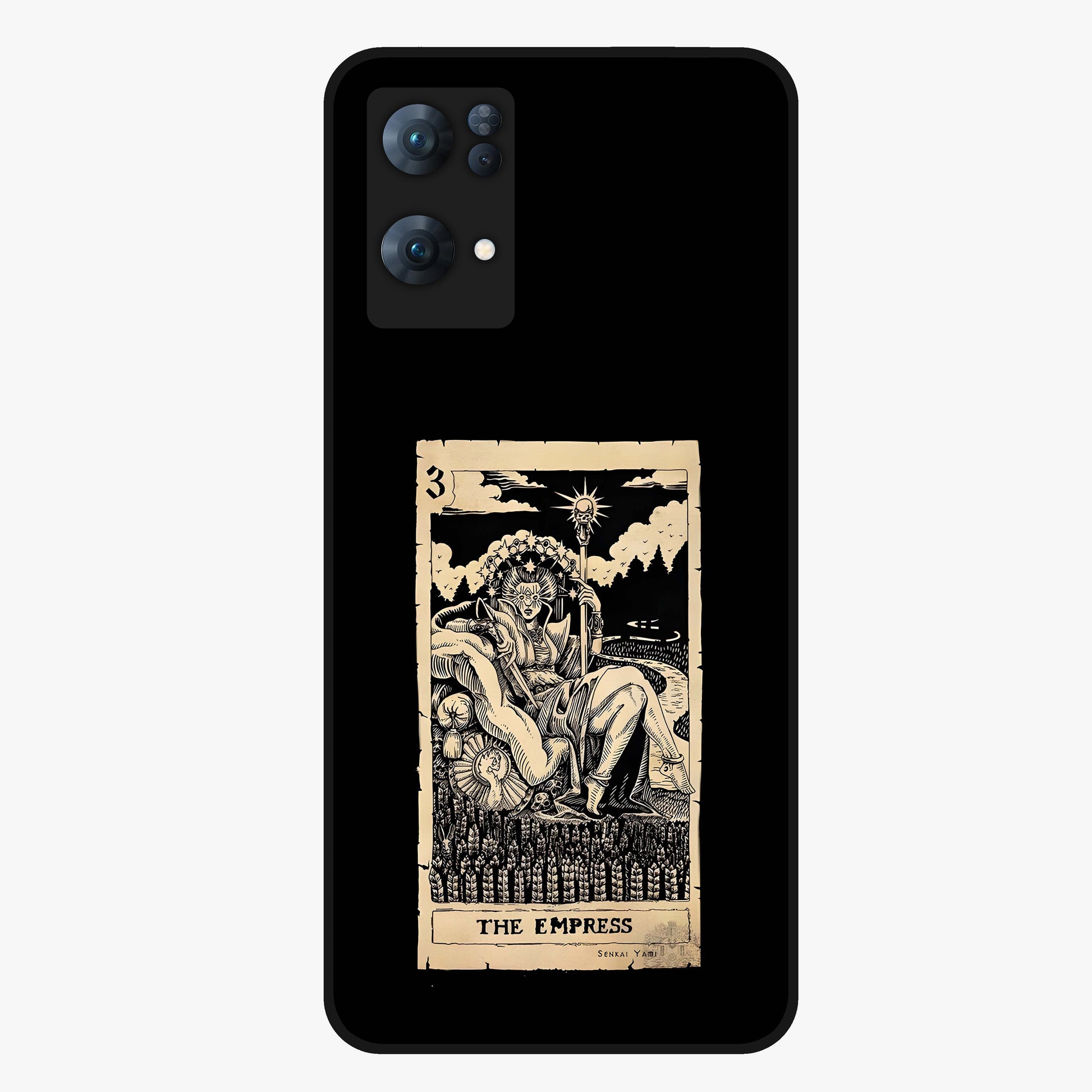 The Empress Glass Case showing flat back view with regal feminine artwork and glossy glass finish.