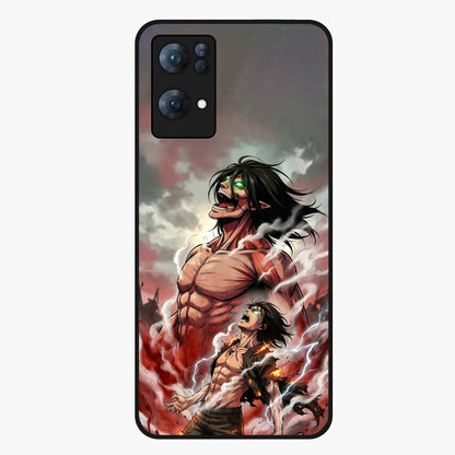 Titan Awakening Fury Glass Case showing flat back view with powerful titan inspired artwork and glossy glass finish.