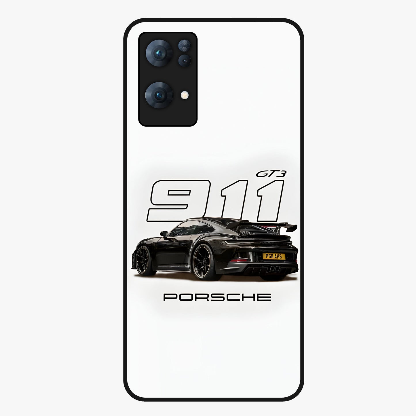 Turbo Legacy Icon Glass Case showing flat back view with iconic sports car inspired artwork and glossy glass finish.