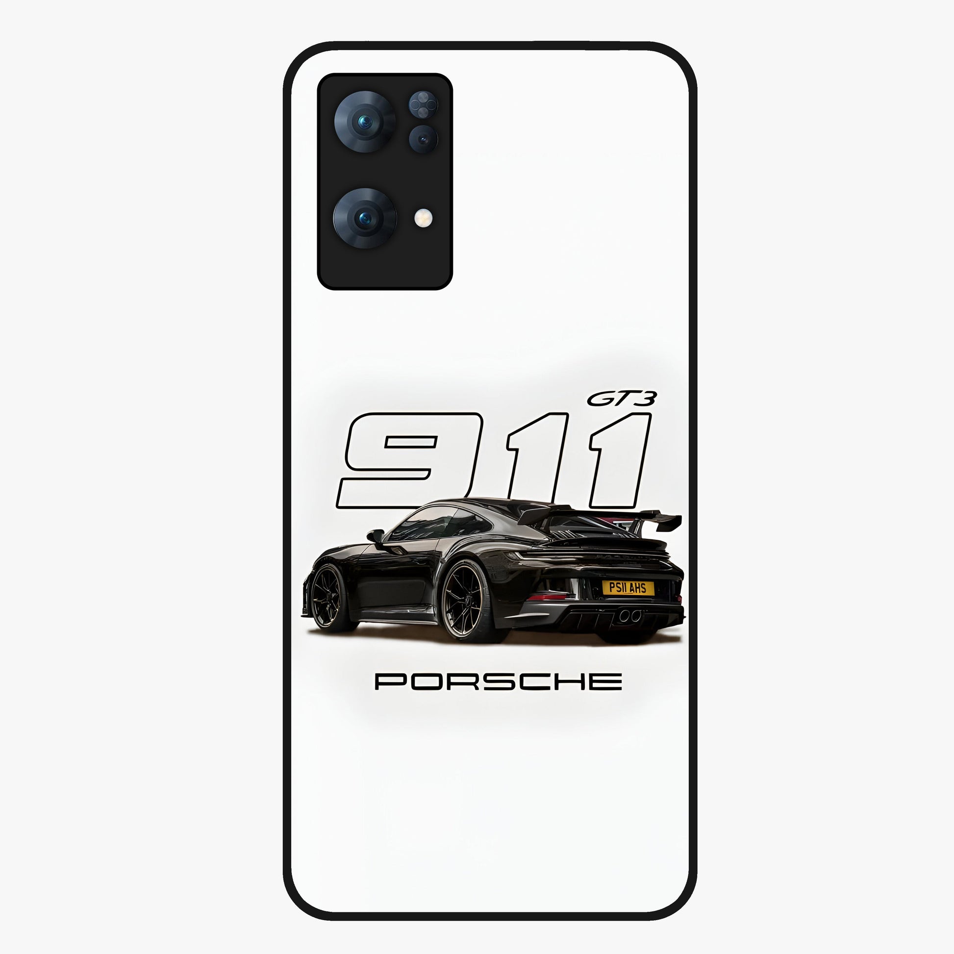 Turbo Legacy Icon Glass Case showing flat back view with iconic sports car inspired artwork and glossy glass finish.