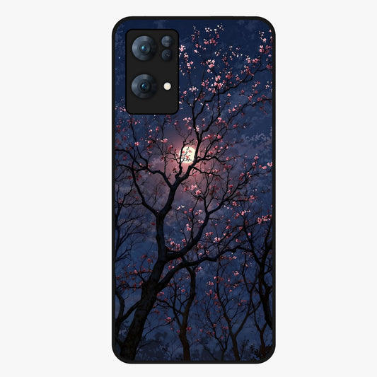 Twilight Sakura Serenade Glass Case showing flat back view with cherry blossom artwork at twilight and glossy glass finish.