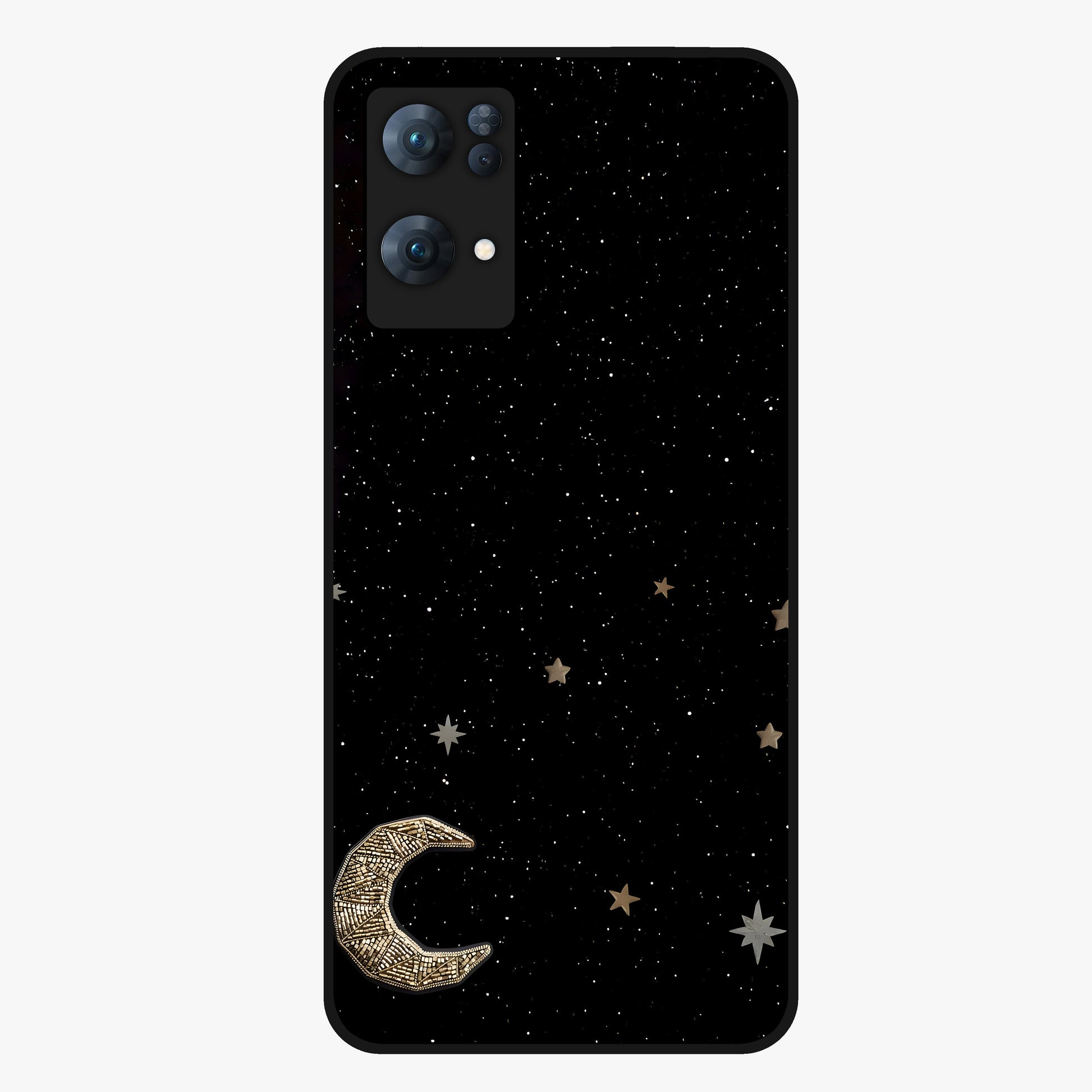Twinkle Star With Half Moon Glass Case showing flat back view with star and half moon artwork and glossy glass finish.