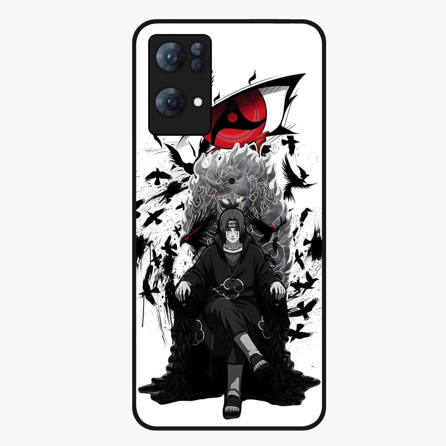Uchiha Shadow Throne Glass Case showing flat back view with cosmic underwater themed artwork and glossy glass finish.