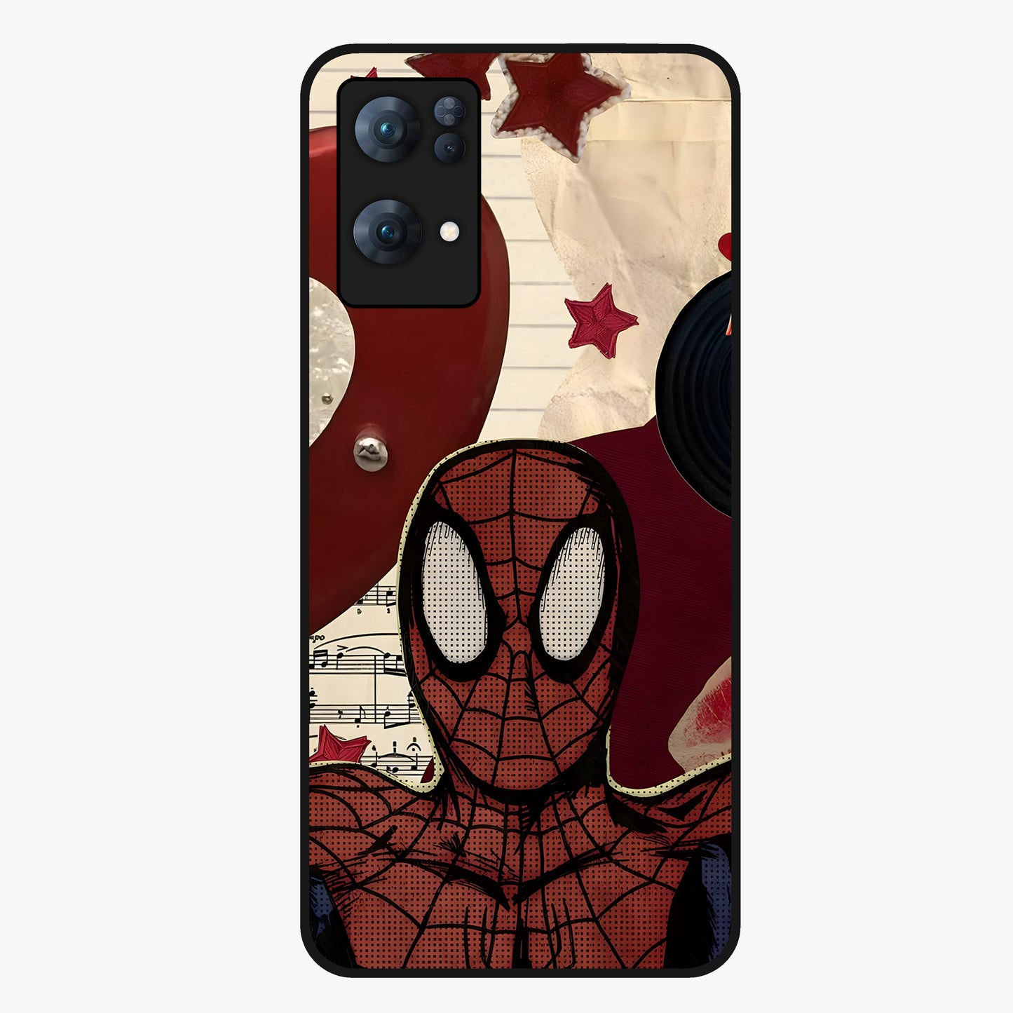 Web Warrior Vibes Glass Case showing flat back view with superhero inspired web themed artwork and glossy glass finish.