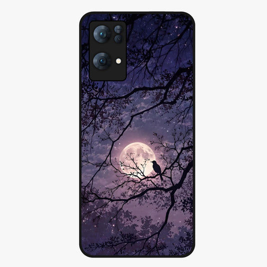 Whispering Moon Silence Glass Case showing flat back view with serene moon themed artwork and glossy glass finish.